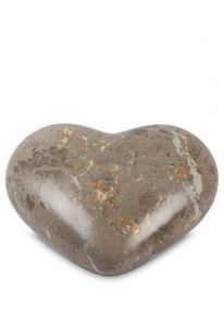 Urna funeraria corazón semi-de pie de porcelana marrón con matices dorados