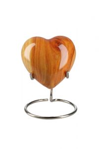 Urna pequeña corazón 'Elegance' con aspecto grano de madera (incl. soporte de urna)