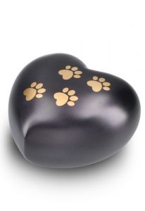 Urna para mascotas de corazón negra mate con huellas, diferentes tamaños