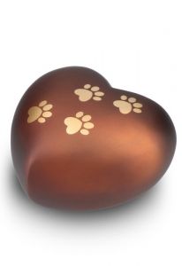 Urna para mascotas de corazón marrón mate con huellas, diferentes tamaños
