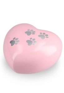 Urna para mascotas de corazón rosa con huellas, diferentes tamaños