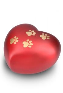 Urna para mascotas de corazón roja mate con huellas, diferentes tamaños