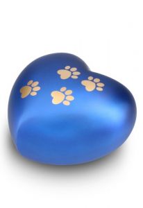 Urna para mascotas de corazón azul mate con huellas, diferentes tamaños