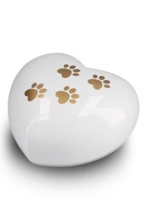 Urna para mascotas de corazón blanca con huellas, diferentes tamaños