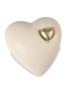 Urna cerámica beige con corazón de oro
