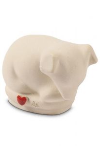 Urna para perro en cerámica hecha a mano con corazón – blanca