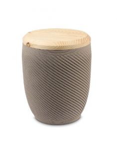Urna funeraria 'Pearl' gris-marrón con tapa de madera de abeto