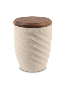 Urna funeraria de cerámica 'Twist' beige con tapa de nogal