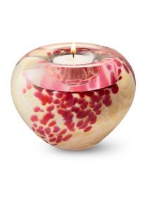 Mini urna cristal con vela beis/rosa