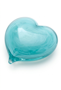 Mini urna funeraria de cristal en forma de corazón, azul claro