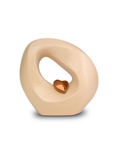 Miniurna funeraria de cerámica crema 'Infinidad' con corazón color bronce