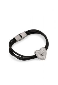 Pulsera para cenizas de cuero con corazón de piedras de circonio