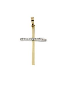 Colgante conmemorativa 'Cruz' de oro bicolor 14k con piedra zirconia