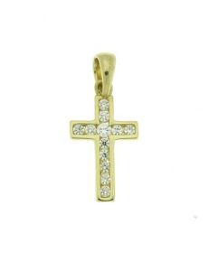 Colgante conmemorativa 'Cruz' de oro amarillo 14k con piedra zirconia