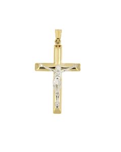 Colgante conmemorativa 'Cruz con Cristo' de oro bicolor 14k