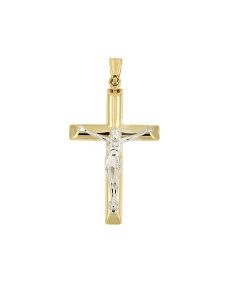Colgante conmemorativa 'Cruz con Cristo' de oro bicolor 14k