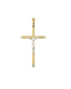 Colgante conmemorativa 'Cruz con Cristo' de oro bicolor 14k