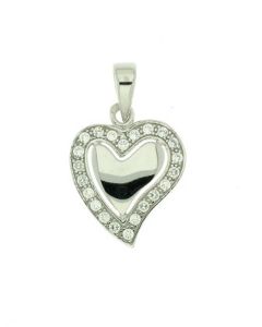 Colgante conmemorativa 'Corazón' de oro blanco 14k con piedra zirconia