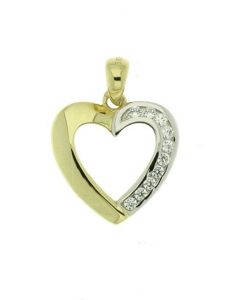 Colgante conmemorativa 'Corazón' de oro bicolor 14k con piedra zirconia