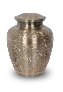 Urna funeraria latón con diseño dorado y plateado