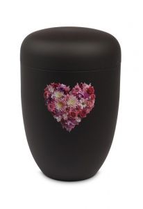 Urna metálica negra – Corazón de flores