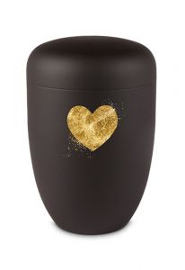Urna para cenizas de metal negro con corazón de oro