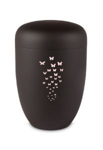 Urna para cenizas de metal negro con mariposas