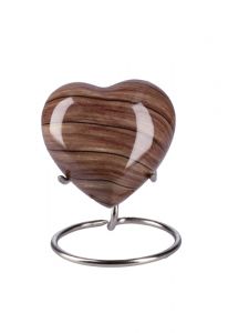 Urna pequeña para cenizas corazón 'Elegance' con aspecto madera (incl. soporte de urna)