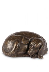 Miniurna bronce perro 'Descansa en paz'