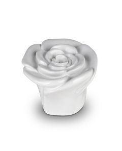 Mini urna funeraria de cerámica «Rosa eterna» blanca de alto brillo