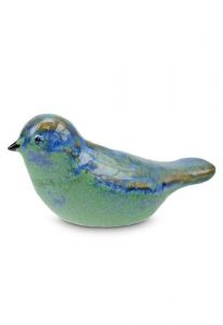 Mini urna para cenizas céramica 'Pájaro' azul/verde
