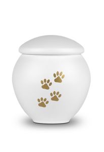 Urna mascota blanca con patas oro