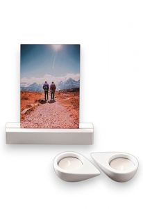 Memorialboxx con portafotos, portavelas y compartimento para cenizas – Blanco