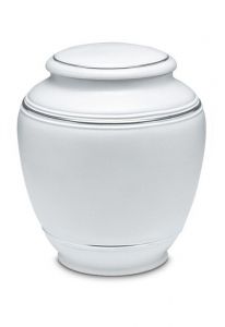 Urna funeraria de porcelana 'Classica' | Blanco mate con doble borde color platino