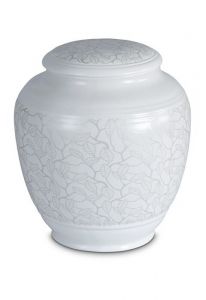 Urna funeraria de porcelana 'Classica' | Hojas color platino mate