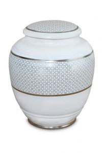 Urna funeraria de porcelana 'Classica' | Tréboles de cuatro hojas con doble borde color platino