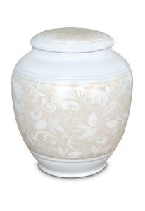 Urna funeraria de porcelana 'Classica' con motivo floral beige