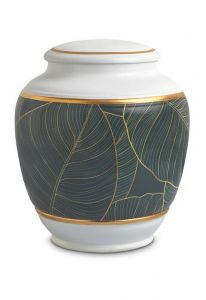 Urna funeraria de porcelana 'Classica' | Hojas verdes con bordes dorados