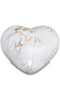 Urna funeraria en forma de corazón semierguido - Mármol de Carrara con vetas doradas - Colección Love