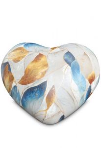 Urna funeraria en forma de corazón semierguido con hojas de colores - Colección Love