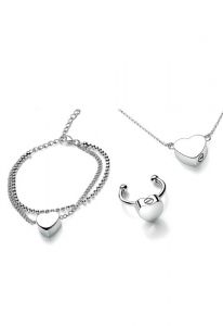 Conjunto de joyas conmemorativas de acero inoxidable con corazón - pulsera, anillo y collar