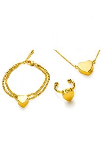 Conjunto de joyas conmemorativas de acero inoxidable dorado con corazón - pulsera, anillo y collar