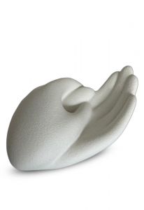 Mini urna cenizas ceramica 'Mano' blanco