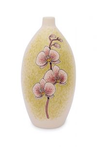 Urna pequeña para cenizas pintada a mano 'Orquídea' rosa-blanco
