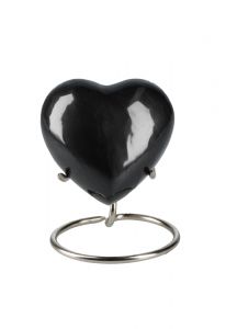 Urna pequeña corazón 'Elegance' negro con aspecto de nácar (incl. soporte de urna)