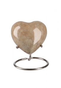 Urna pequeña corazón 'Elegance' con aspecto de piedra natural beige (incl. soporte de urna)