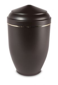 Urna funeraria de metal negro con borde dorado