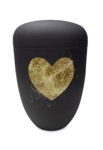 Urna para cenizas de metal negro con corazón de oro