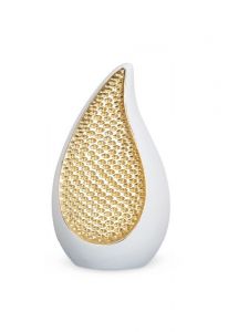 Urna en forma de lágrima de madera de tilo - blanca y dorada