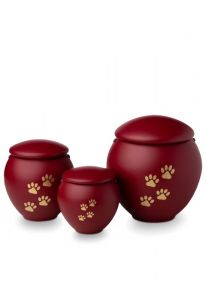 Urna para cenizas de mascotas rojo con patas oro